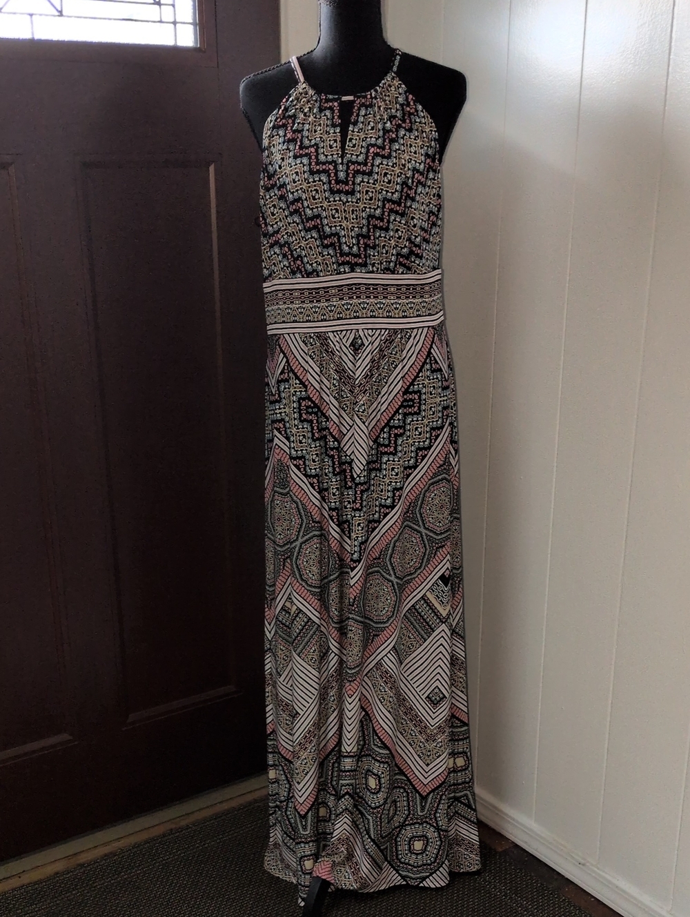 "London Style" Women's Bohemian Printed Maxi Dress - Size 12